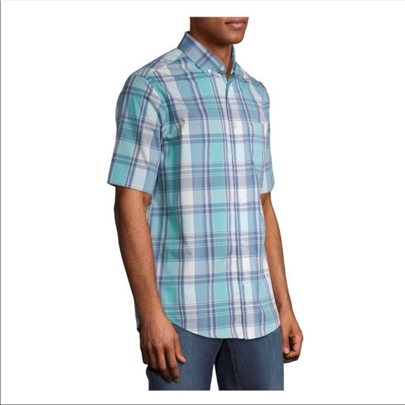 🆕George Men’s Plaid Poplin Short Sleeve Shirt - Picture 3 of 6